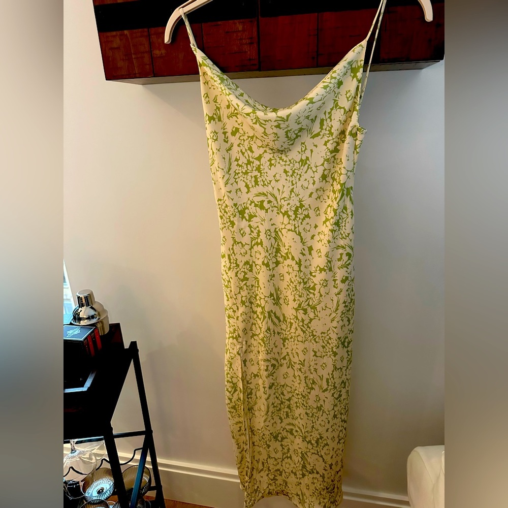 Resa size two green and cream floral silk slip dress Bali color